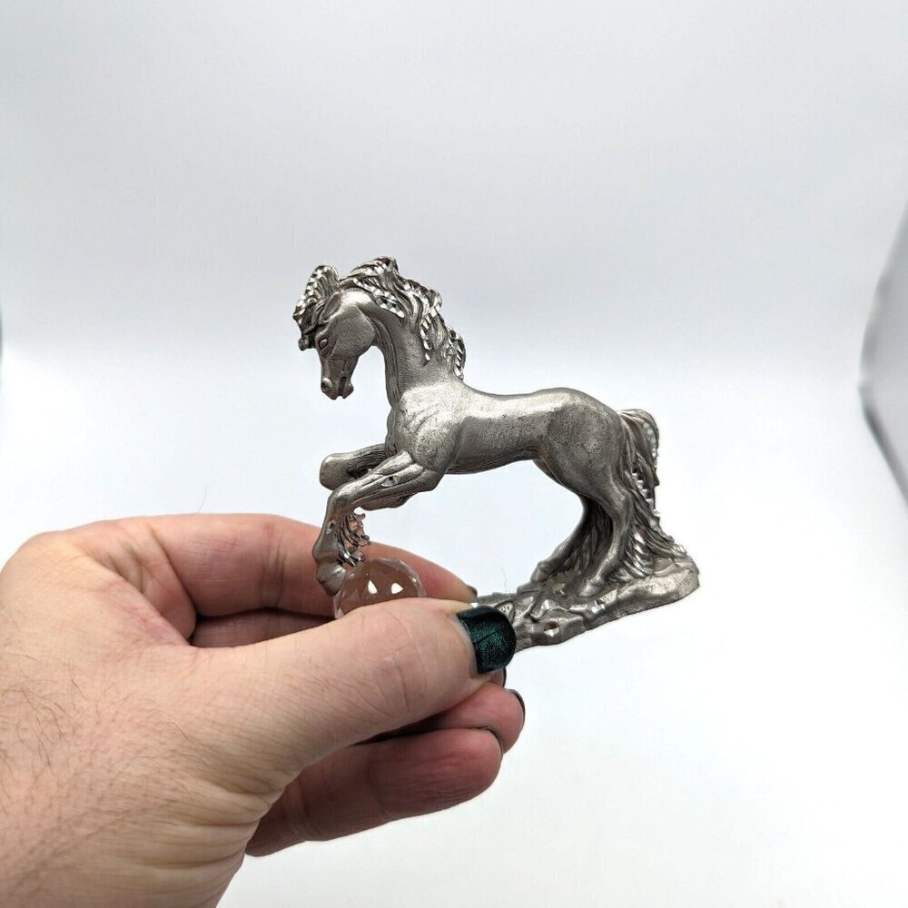 1992 Masterworks Fine Pewter Handmade Unicorn with Cut Crystal Ball Fantasy Fig - Picture 4 of 5
